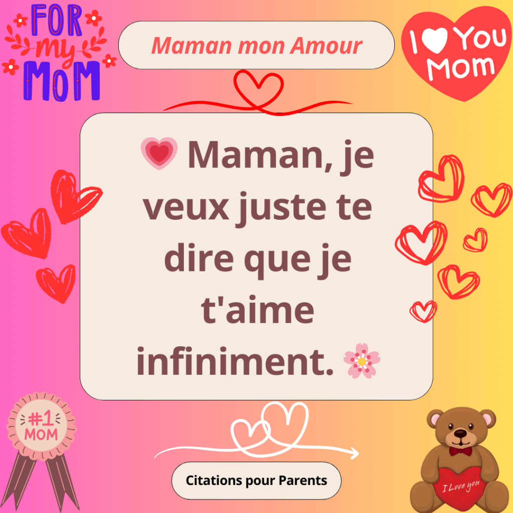 pensée positive d'une fille maman en 2024, Maman, je veux juste te dire que je t'aime infiniment.