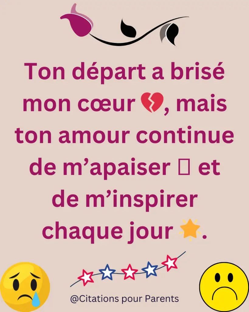 Ton départ a brisé mon cœur 💔, mais ton amour continue de m’apaiser 🩷 et de m’inspirer chaque jour 🌟.