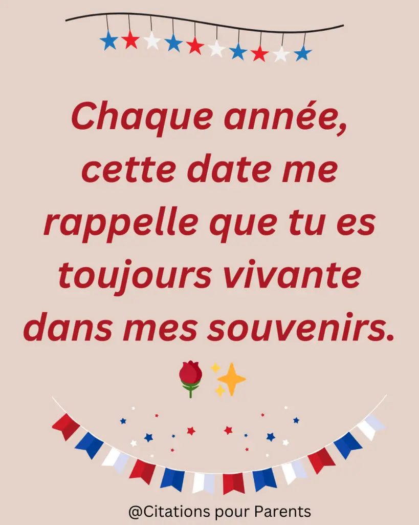 phrase sur anniversaire de décès Chaque année, cette date me rappelle que tu es toujours vivante dans mes souvenirs. 🌹✨