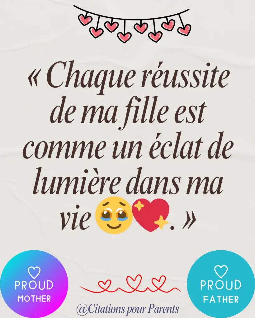 phrase sur la fierté des parents « Chaque réussite de ma fille est comme un éclat de lumière dans ma vie 🥹💖. »