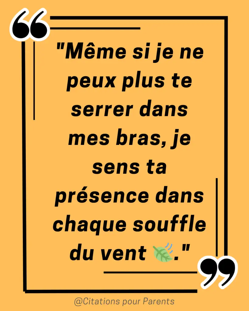 citation sur la mort de papa "Même si je ne peux plus te serrer dans mes bras, je sens ta présence dans chaque souffle du vent 🍃."