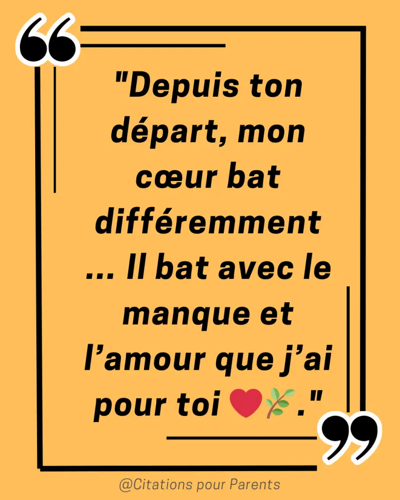 citation tu me manque papa "Depuis ton départ, mon cœur bat différemment… Il bat avec le manque et l’amour que j’ai pour toi ❤️🌿."