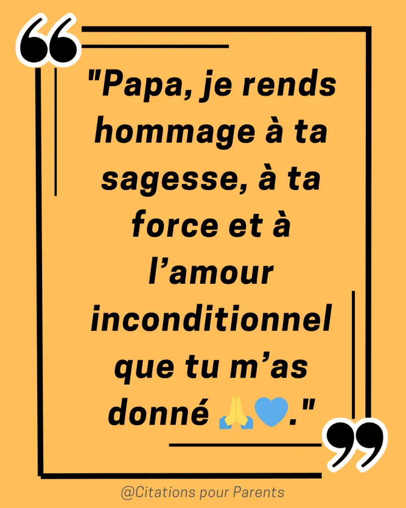 citation hommage décès papa "Papa, je rends hommage à ta sagesse, à ta force et à l’amour inconditionnel que tu m’as donné 🙏💙."